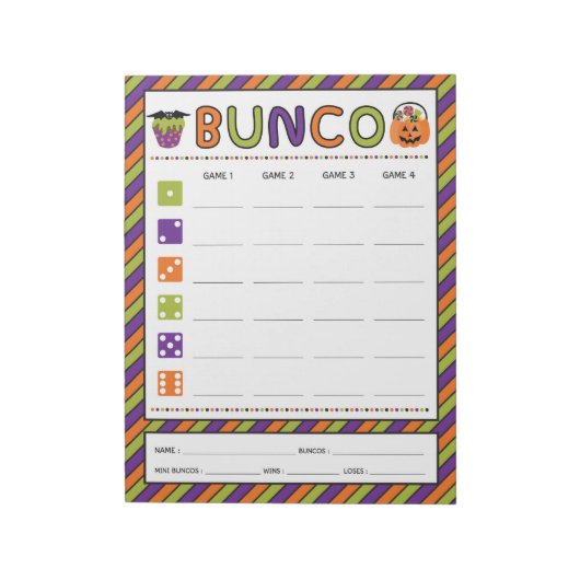 Halloween Celebration Bunco Game Score Card Notizblock (Rotiert)