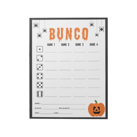 Halloween Celebration Bunco Game Score Card Notizblock (Rotiert)