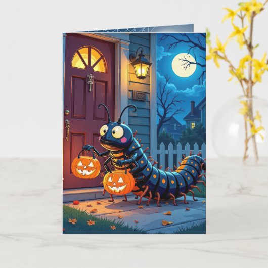 Halloween Centipede Trick oder Behandlung Karte (Gelbe Blume)