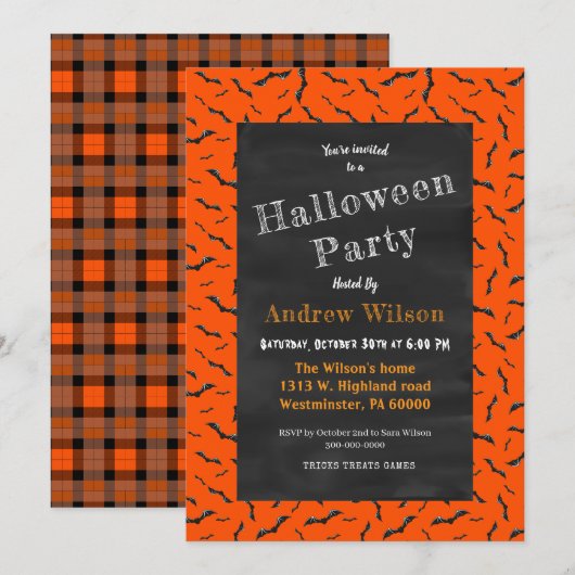 Halloween Chalkboard Einladung (Vorne/Hinten)