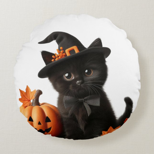 Halloween-Chalottin Rundes Kissen (Vorderseite)