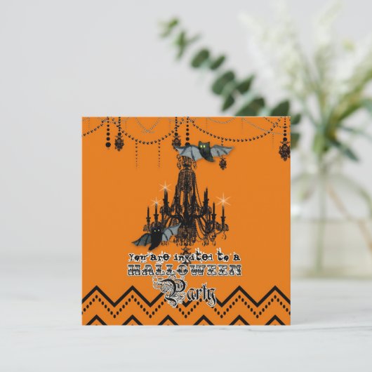 Halloween Chandelier Bat Zickzack Zig Zag Einladung (Stehend Vorderseite)