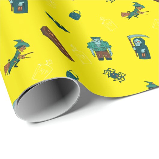 Halloween Character Pattern Geschenkwrap 🦇 🕸️ Geschenkpapier (Rolleneckpunkt)