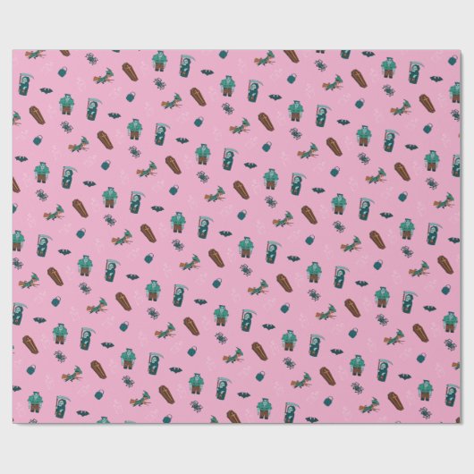 Halloween Character Pattern Geschenkwrap 🦇 🕸️ Geschenkpapier (Flach)