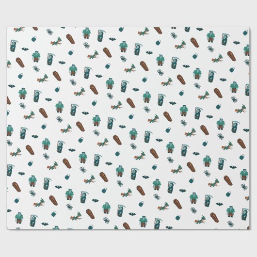 Halloween Character Pattern Geschenkwrap 🦇 🕸️ Geschenkpapier (Flach)