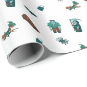 Halloween Character Pattern Geschenkwrap 🦇 🕸️ Geschenkpapier (Rolleneckpunkt)