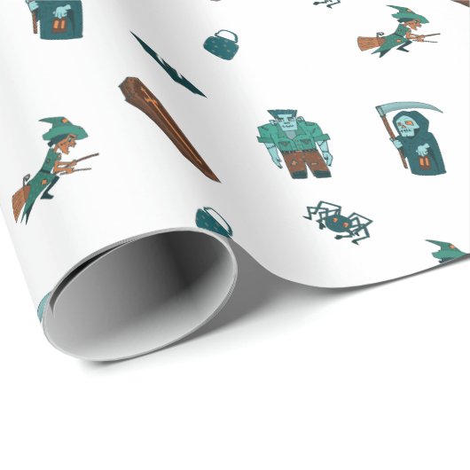 Halloween Character Pattern Geschenkwrap 🦇 🕸️ Geschenkpapier (Rolleneckpunkt)