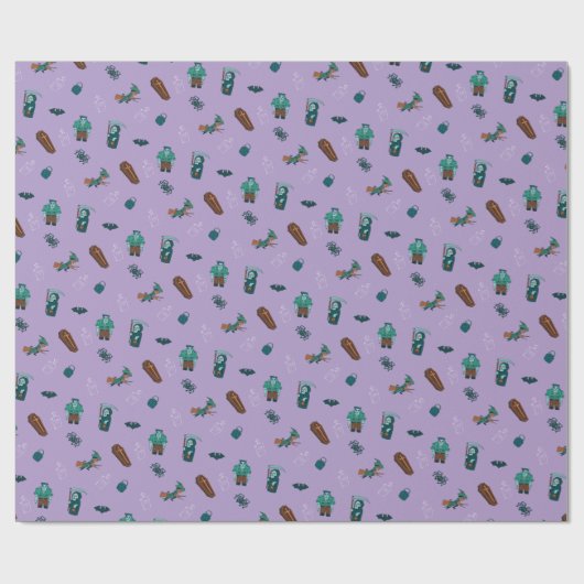Halloween Character Pattern Geschenkwrap 🦇 🕸️ Geschenkpapier (Flach)