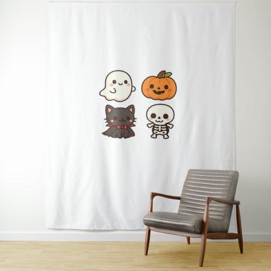 Halloween Characters - Ghost, Pumpkin, Black Cat & Wandteppich (Beispiel)