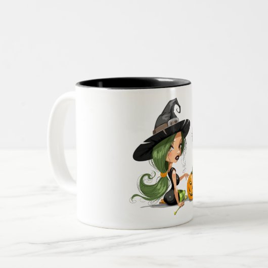 Halloween Charmed Hexe-Tasse Zweifarbige Tasse (Vorderseite Links)