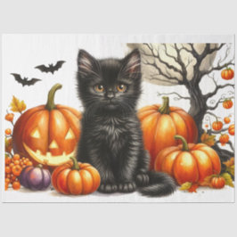 Halloween Chat mit Pumpkins Dekoupage Tissue Seidenpapier
