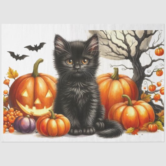 Halloween Chat mit Pumpkins Dekoupage Tissue Seidenpapier (Vorderseite)