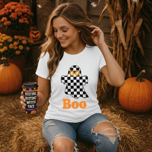 Halloween Checkerboard Ghost Boo T-Shirt