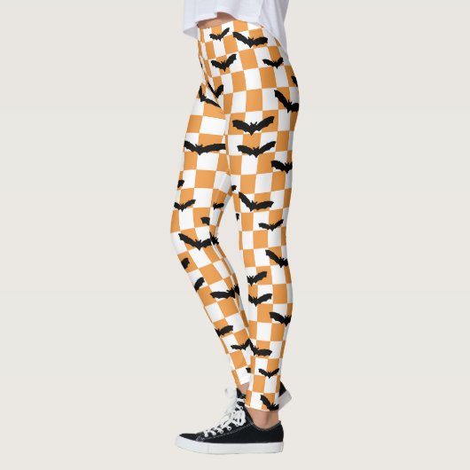 Halloween Checkerboard Spooky Fledermäuse Moderner Leggings (Links)