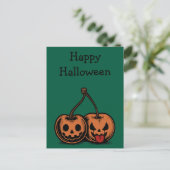 Halloween Cherry Jack-o-Lanterns Feiertagspostkarte (Stehend Vorderseite)