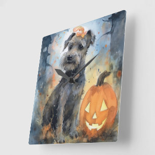 Halloween Chesapeake Bay Terrier mit Kürbissen Quadratische Wanduhr