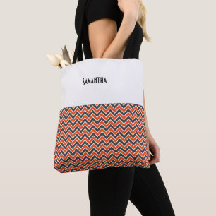Halloween Chevron Bold Orange Schwarz Weiß Name Tasche