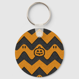 Halloween-Chevron-Muster mit Geistern und Kürbisse Schlüsselanhänger
