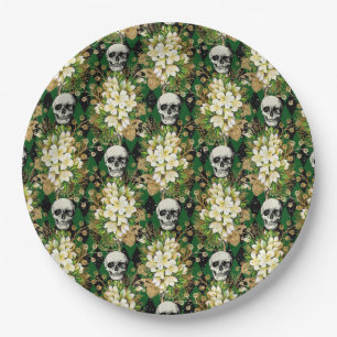 Halloween Chic Floraler Totenkopf Argyle-Muster Pappteller