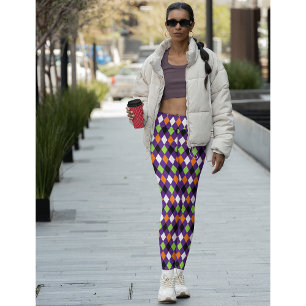 Halloween Chic Lila Orange Green Harlequin Party Leggings