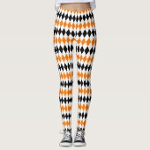 Halloween Chic Orange White Black Diamond Muster Leggings (Vorderseite)
