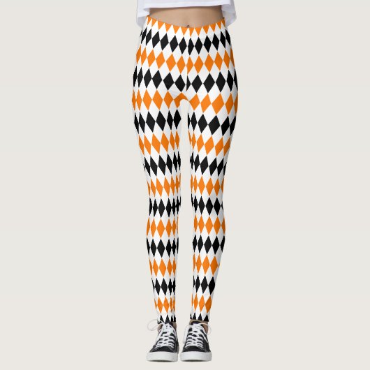 Halloween Chic Orange White Black Diamond Muster Leggings (Vorderseite)