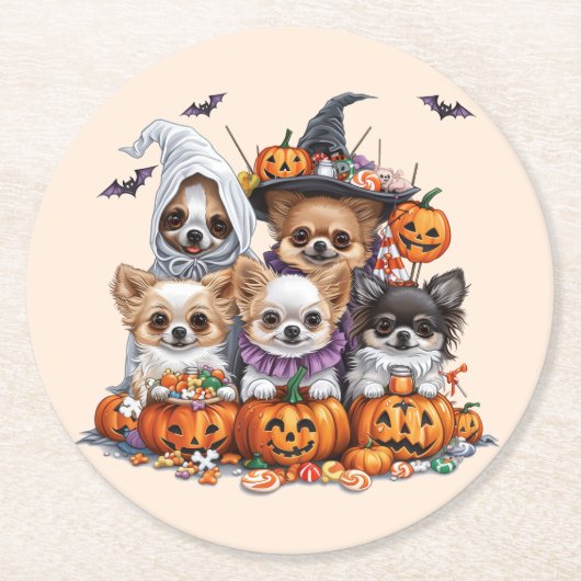 Halloween Chihuahua Dogs Runder Pappuntersetzer (Vorderseite)