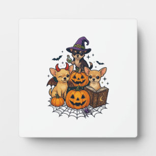 Halloween Chihuahua Hunde Kürbisse Hexenhut Zauber Fotoplatte