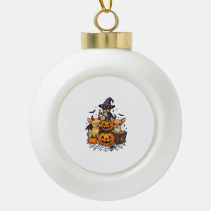 Halloween Chihuahua Hunde Kürbisse Hexenhut Zauber Keramik Kugel-Ornament