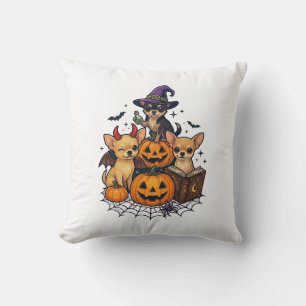 Halloween Chihuahua Hunde Kürbisse Hexenhut Zauber Kissen