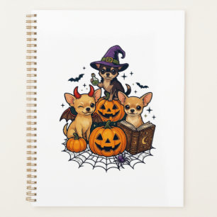 Halloween Chihuahua Hunde Kürbisse Hexenhut Zauber Planer