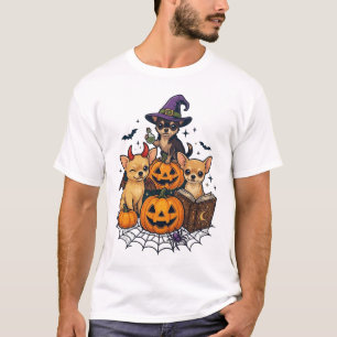Halloween Chihuahua Hunde Kürbisse Hexenhut Zauber T-Shirt