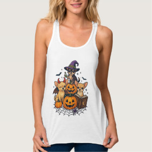 Halloween Chihuahua Hunde Kürbisse Hexenhut Zauber Tank Top
