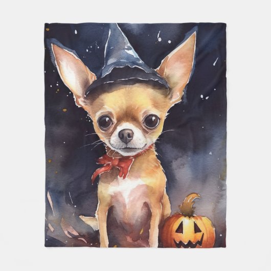 Halloween chihuahua mit Pumpkins Beängstigend Fleecedecke (Vorderseite)