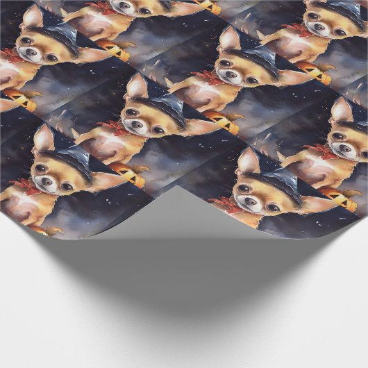 Halloween chihuahua mit Pumpkins Beängstigend Geschenkpapier (Ecke)