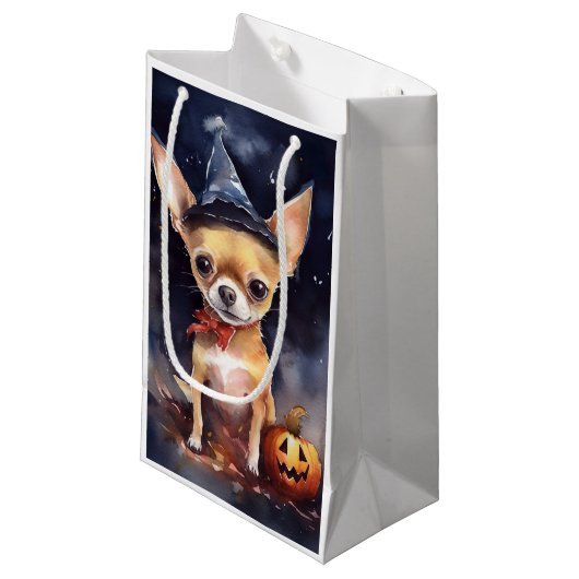 Halloween chihuahua mit Pumpkins Beängstigend Kleine Geschenktüte (Vorderseite Schrägansicht)