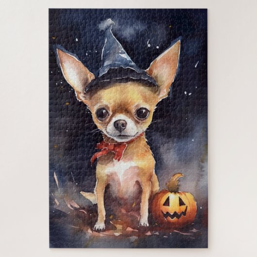 Halloween chihuahua mit Pumpkins Beängstigend Puzzle (Vertikal)