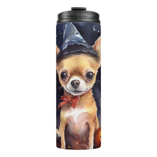 Halloween chihuahua mit Pumpkins Beängstigend Thermosbecher (Vorderseite)