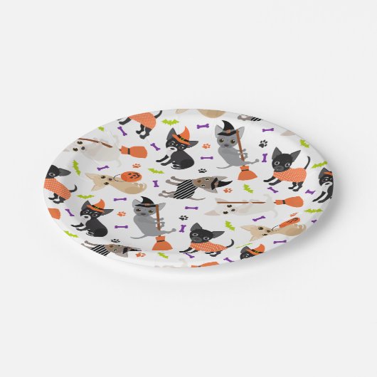 Halloween Chihuahua Pappteller (Schrägansicht)