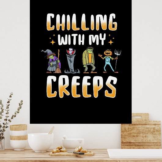 Halloween Chilling mit Creeps Poster (Küche)