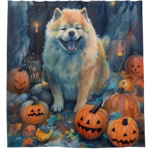 Halloween Chow Chow mit Pumpkins Beängstigend Duschvorhang (Vorderseite)