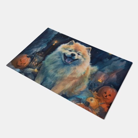 Halloween Chow Chow mit Pumpkins Beängstigend Fußmatte (Schrägansicht)