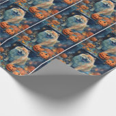 Halloween Chow Chow mit Pumpkins Beängstigend Geschenkpapier (Ecke)