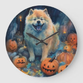 Halloween Chow Chow mit Pumpkins Beängstigend Große Wanduhr (Vorderseite)