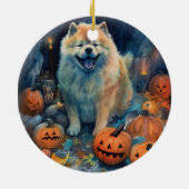 Halloween Chow Chow mit Pumpkins Beängstigend Keramik Ornament (Hinten)