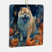 Halloween Chow Chow mit Pumpkins Beängstigend Keramikornament (Rechts)