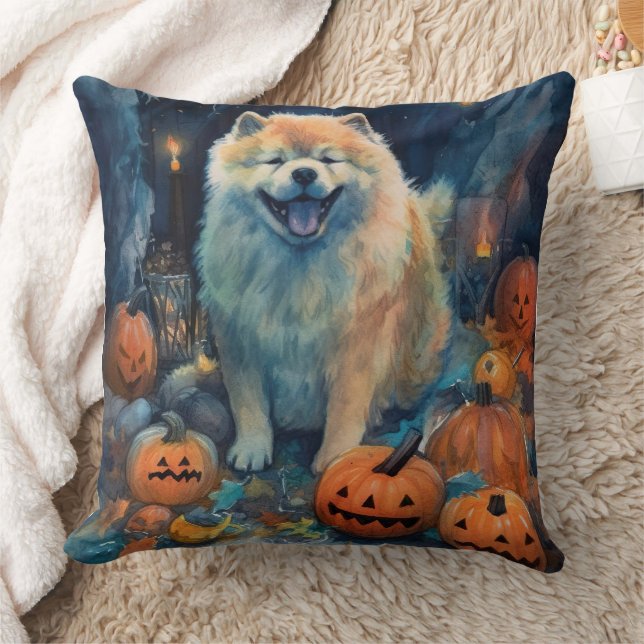 Halloween Chow Chow mit Pumpkins Beängstigend Kissen (Decke)