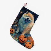 Halloween Chow Chow mit Pumpkins Beängstigend Kleiner Weihnachtsstrumpf (Vorderansicht (hängend))