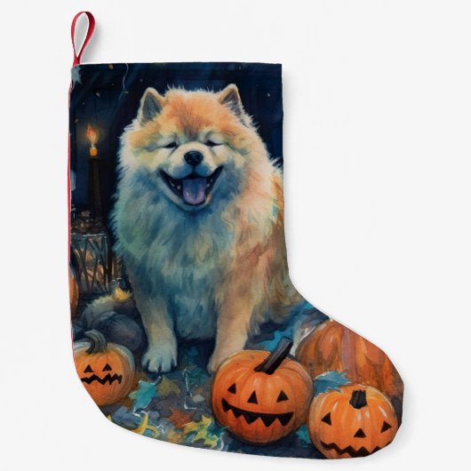 Halloween Chow Chow mit Pumpkins Beängstigend Kleiner Weihnachtsstrumpf (Vorderseite)