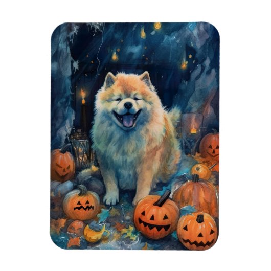 Halloween Chow Chow mit Pumpkins Beängstigend Magnet (Vertikal)